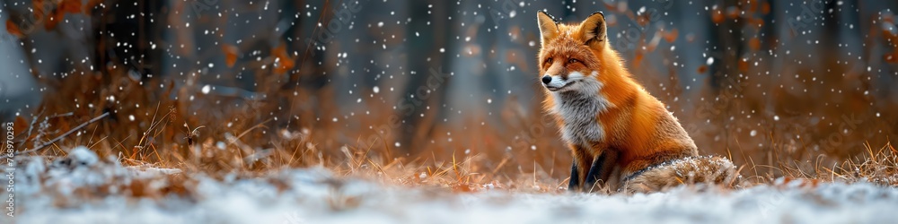 Obraz premium red fox in winter in forest with snow