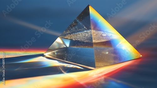 Glass Prism Pyramid Refracting Light into a Spectrum of Rainbow Colors photo