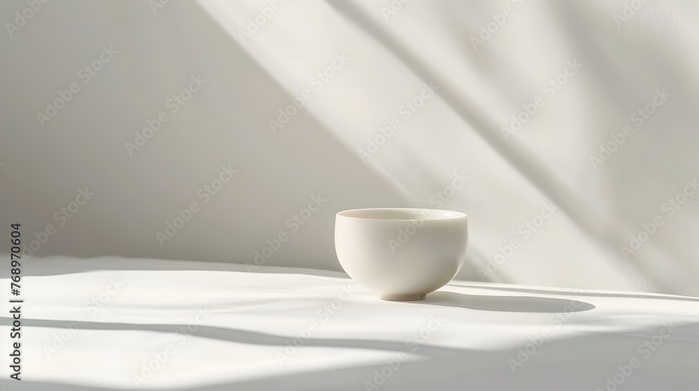 Minimalist Porcelain Teacup Basks in Solitary Serenity on White Backdrop
