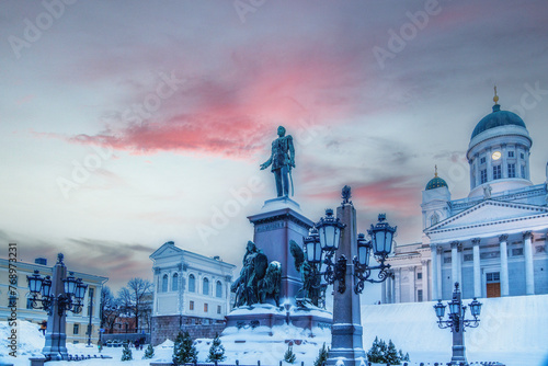 Statue of Alexander II, emperor of Russia, in front of Helsinki Lutheran Cathedral.