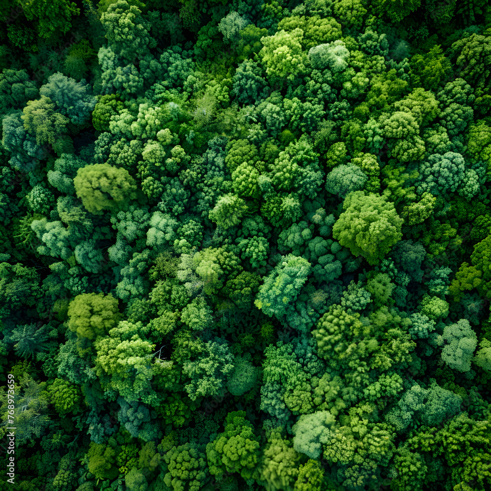 Aerial top view of green trees in forest. Aerial top view of green trees in forest.