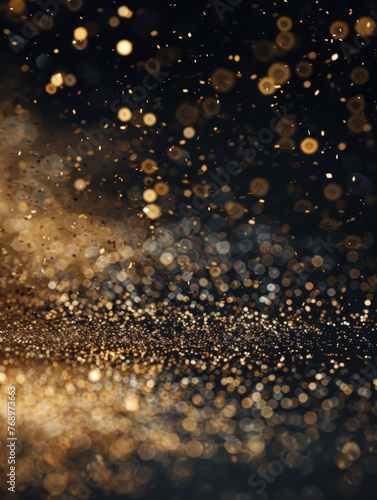 Gold dust particles appear blurred against a black background