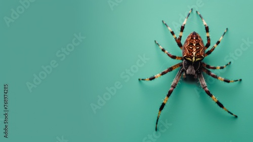 Black widow spider on a green background. Dangerous latrodectus insect.