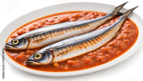 mackerel in tomato sauce isolated on white background
