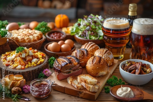 Set of German food on a wooden table