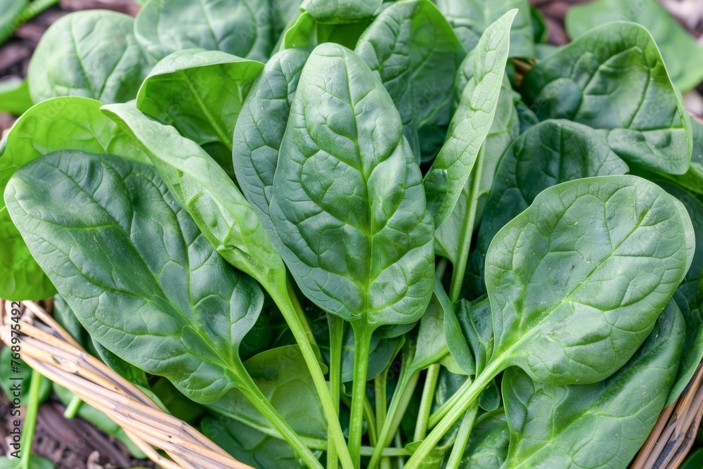 Highlight the freshness and vibrancy of spinach leaves in a visually appealing composition Highlight the freshness and vibrancy of spinach leaves in a visually appealing composition