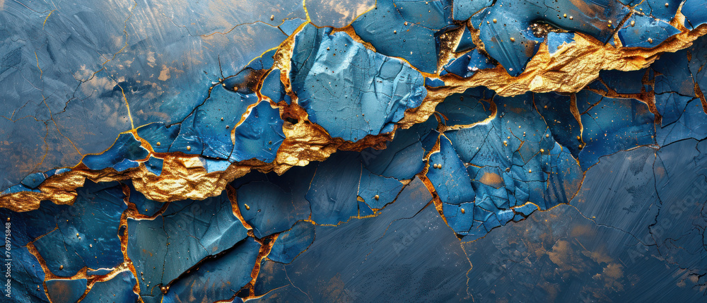 Blue and Gold Abstract Painting