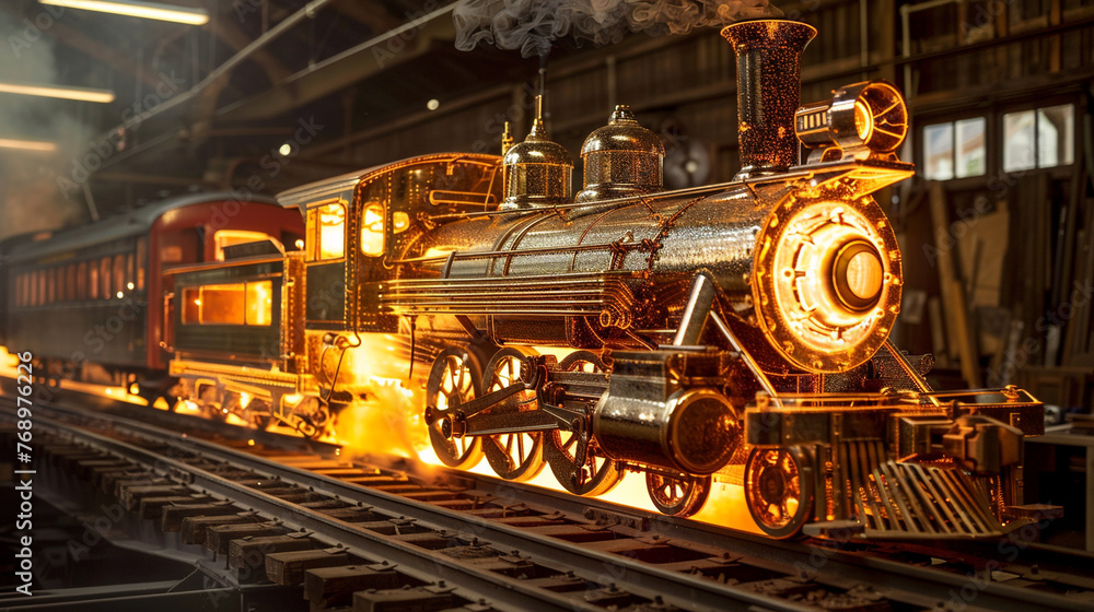 The ageless skill of glassblowing is on full show as a train-themed masterpiece emerges from the strong heat and light of the studio