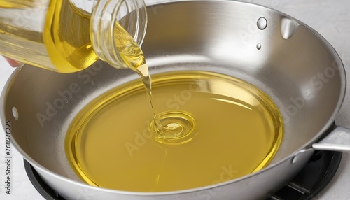 pouring sunflower oil in a pan