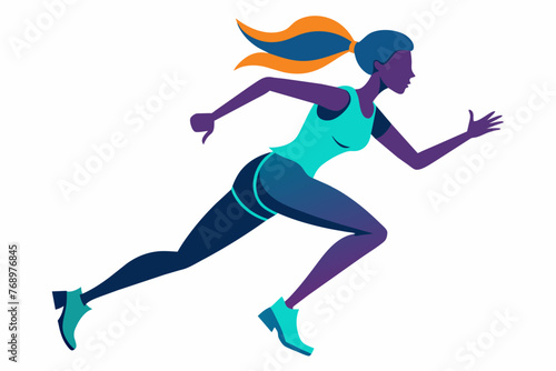 Runner athlete girl silhouette on white background