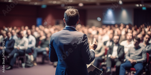 Engaging View of Dynamic Speaker at Business Conference: Ideal for Event Promotions and Professional Development.
