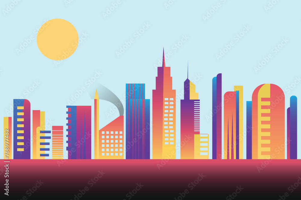 vector background illustration city building skyscraper houses high-rise buildings colored different