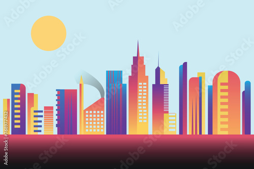 vector background illustration city building skyscraper houses high-rise buildings colored different