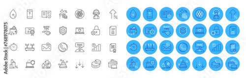 Increasing percent, Certificate and Pyramid chart line icons pack. Inflation, Support, Technical info web icon. Fake review, Qr code, Software pictogram. Computer security, Oil serum, Mortgage. Vector
