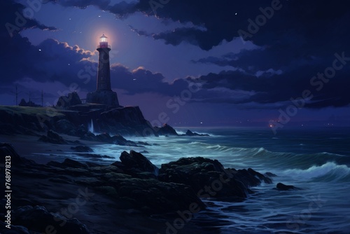 The lighthouse stands as a silent sentinel amidst the encroaching night