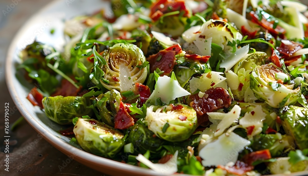 Mixed green salad with small cabbage, greens and olive oil, diet food