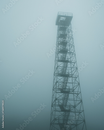 Big Walker Lookout Tower in fog, near Wytheville, Virginia