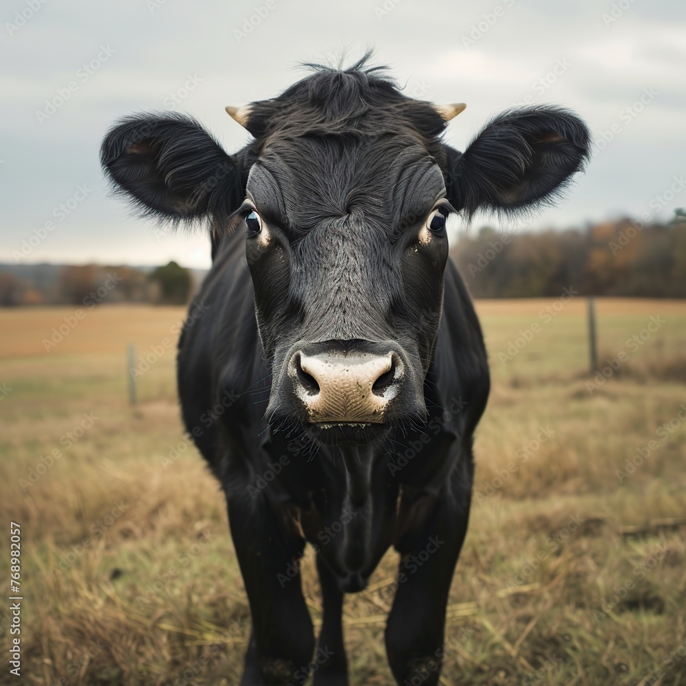 Close Up of a Black Cow Grazing in Field Close Up of a Black Cow Grazing in Field