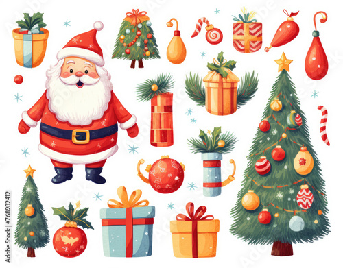 Christmas, New Year holidays icon big set. Flat style collection. Clip art, sticker and label design