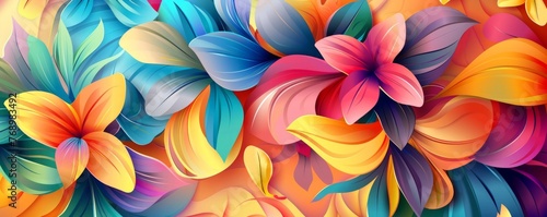 Abstract floral background with colorful leaves and flowers Abstract design for wallpaper, wall decoration or poster swirling vortexes colorful curves Generative AI