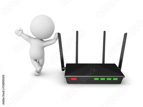 3D Character leaning on router