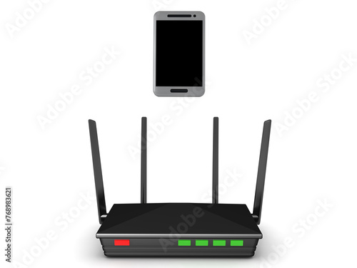 3D Rendring of smartphone and router