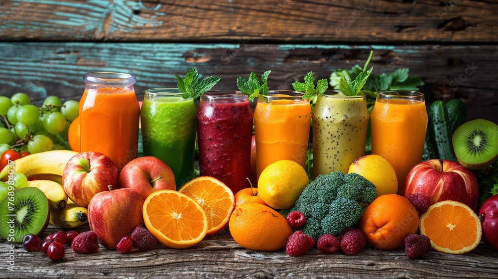 Fresh and Vibrant Display of Healthy Food and Drinks Fresh and Vibrant Display of Healthy Food and Drinks