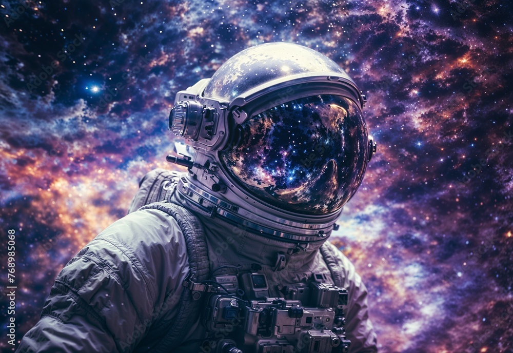 A mesmerizing double exposure photograph of a cryptic deep space explorer amidst shimmering galaxies, showcasing determination and awe in intricate silver space gear. A mesmerizing double exposure photograph of a cryptic deep space explorer amidst shimmering galaxies, showcasing determination and awe in intricate silver space gear.