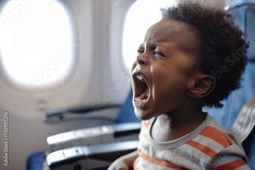 Young Girl Sitting on Airplane With Mouth Open photo