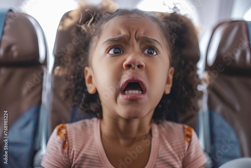 Young Girl Sitting on Airplane With Mouth Open