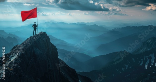 Victory atop Mountain with Flag