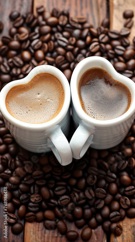 pair of coffee mugs arranged in the shape of a heart