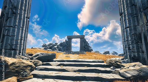 Athenas Ancient Ruins, Blue Skies Over Historical Landmarks, Journey Through Time and Culture