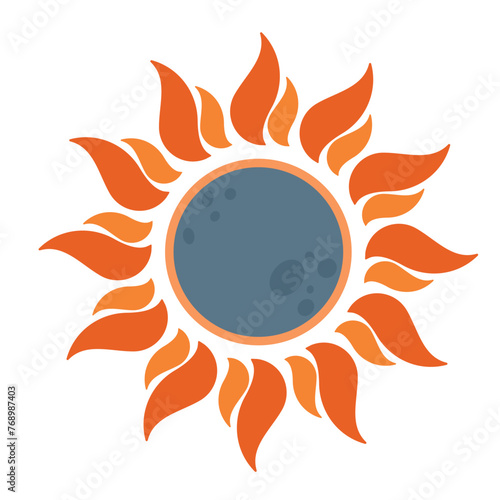 Sun and moon. Solar eclipse elements. Flat vector trendy illustration isolated on white background.