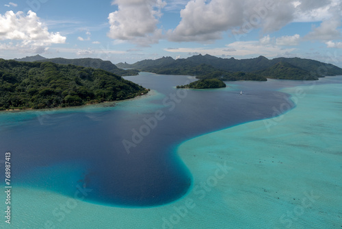 aerial view of huahine lagoon