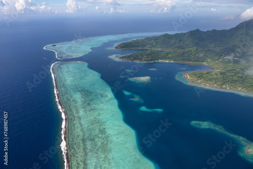 Aerial view of Raiatea lagoon, French Polynesia