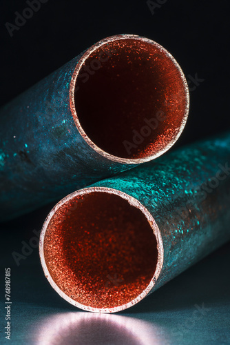 Copper Water Tube with Patina Close-up