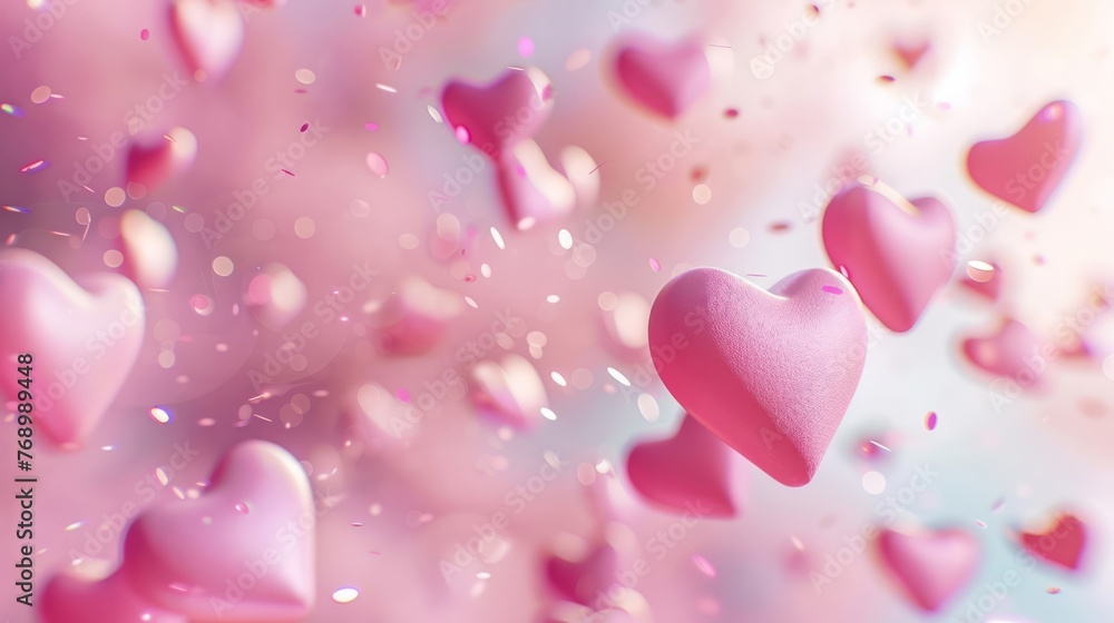 Random background of hearts. Valentine's Day. Romantic wallpaper with scattered hearts. Design element for cards, banners, posters, flyers.
