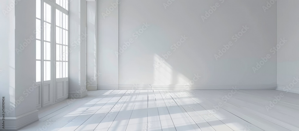 Minimal Interior with Light Gray Empty Room and White Laminate Floor Minimal Interior with Light Gray Empty Room and White Laminate Floor