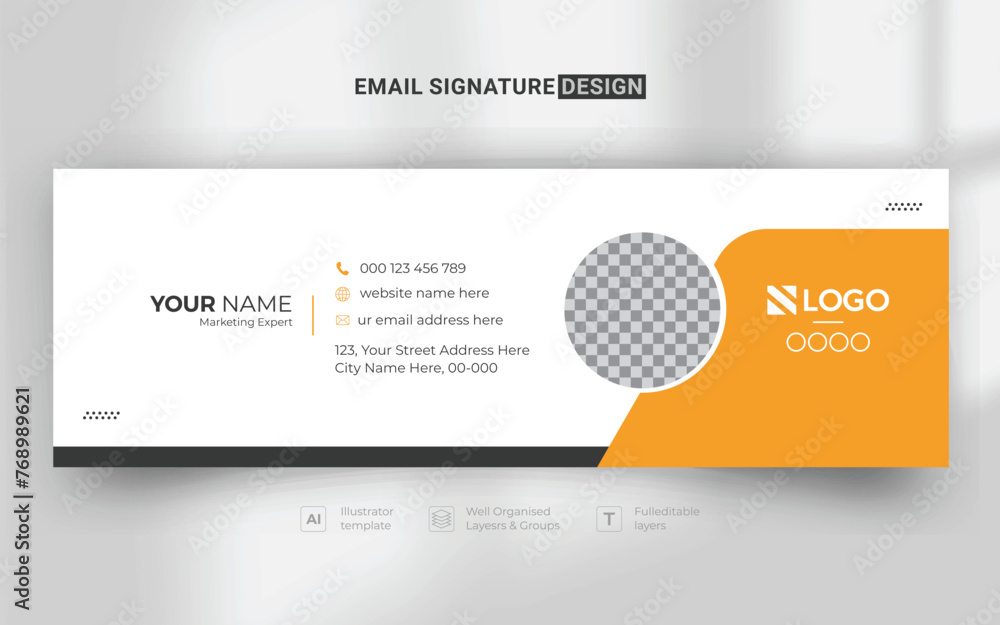 yellow minimal simple email signature design vector template