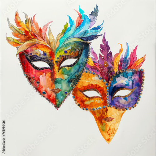 Carnival masks on white. © serperm73