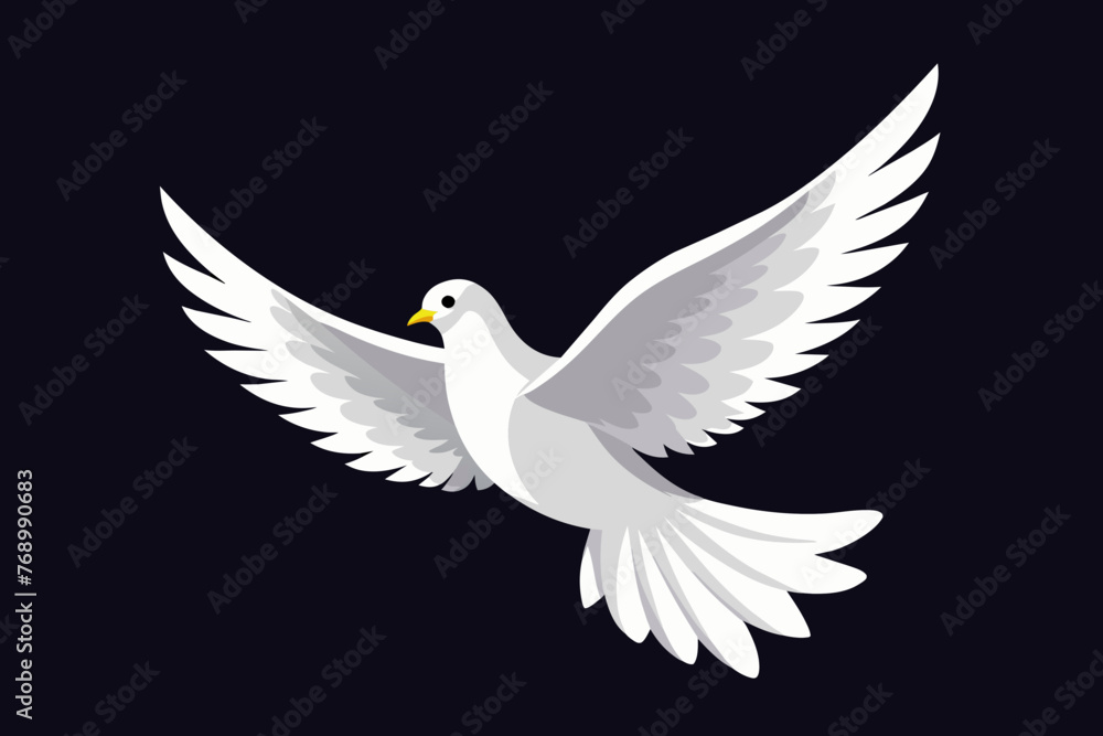 A free flying white dove isolated on a black background A free flying white dove isolated on a black background