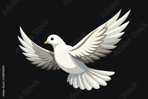 A free flying white dove isolated on a black background