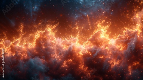 A crackling fire texture, representing the fiery breath of dragons and the burning passion of key characters, set against a night sky created with Generative AI Technology