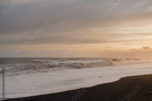 Traveling and exploring Iceland landscapes and famous places. Autumn tourism by Atlantic Ocean and mountains. Outdoor views on beautiful cliffs and travel destinations.