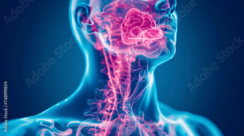 close-up, sore throat, sore throat, human organs in red, x-ray