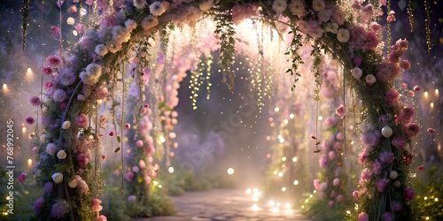 Flower arches, magical atmosphere, fairy garden, wedding concept