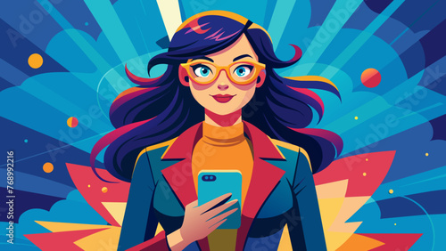 attractive girl in specs with phone in the hand in  