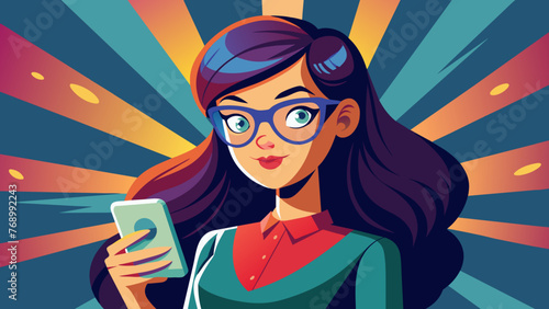 attractive girl in specs with phone in the hand in  
