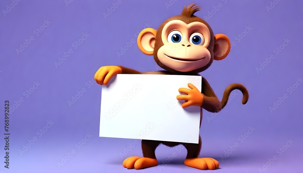 3d cute monkey holding up a blank sign Board, colorful cartoon character with empty banner cartoon monster illustration animal vector 3d cute monkey holding up a blank sign Board, colorful cartoon character with empty banner cartoon monster illustration animal vector